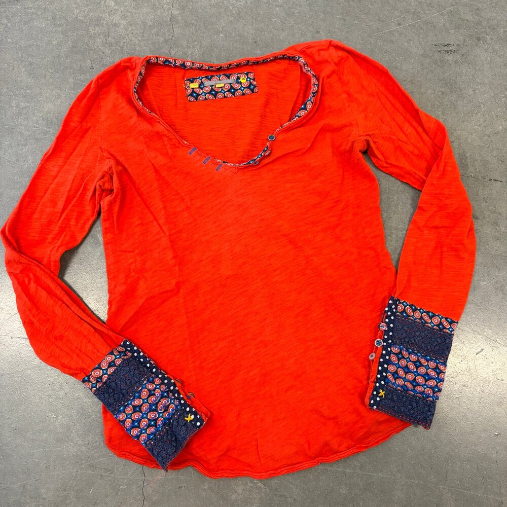 Vintage Y2k Orange Anthropologie Floral Navy Pattern Longsleeve Women's XS